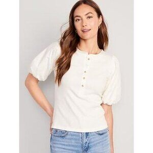 OLD NAVY Fitted Puff-Sleeve Henley T-Shirt Sea Salt White NWT Womens XL